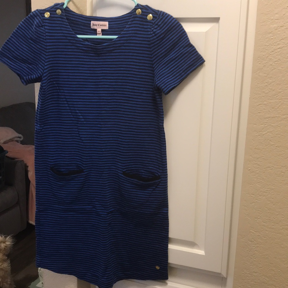Girls’ Juicy Couture 100% cotton Royal blue and black striped dress